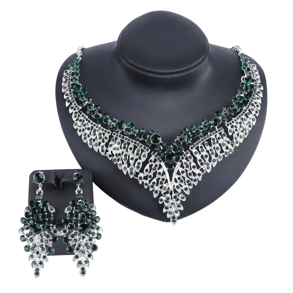 Ouhe Women's Crystal Rhinestone Bridal Jewelry And Earrings Set