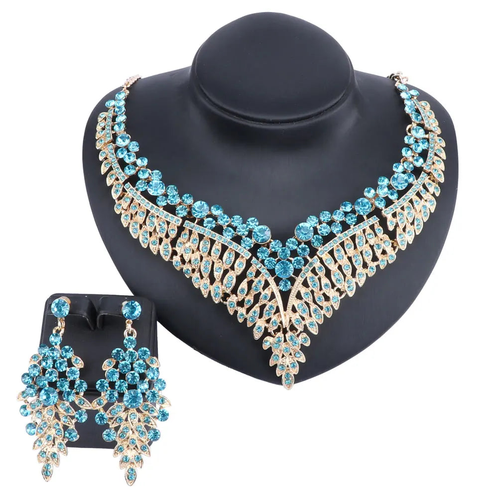 Ouhe Women's Crystal Rhinestone Bridal Jewelry And Earrings Set