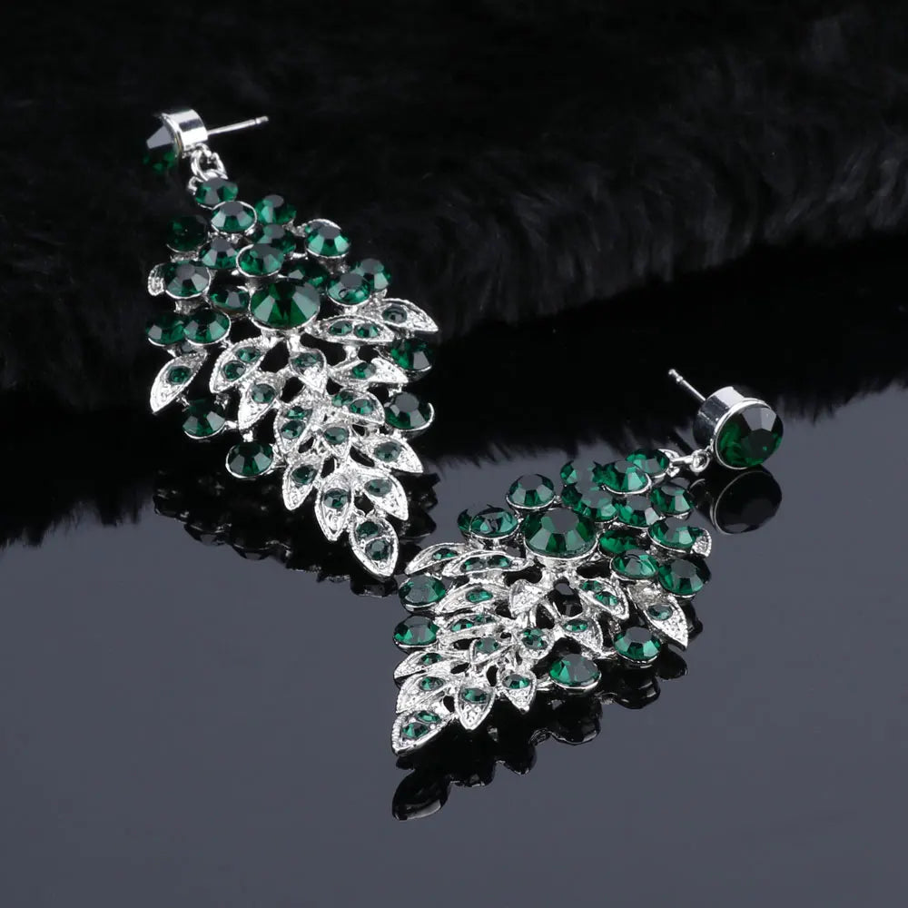 Ouhe Women's Crystal Rhinestone Bridal Jewelry And Earrings Set
