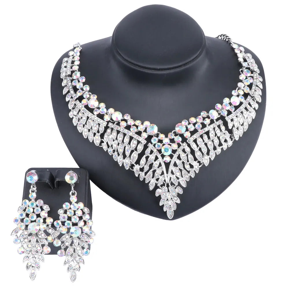 Ouhe Women's Crystal Rhinestone Bridal Jewelry And Earrings Set