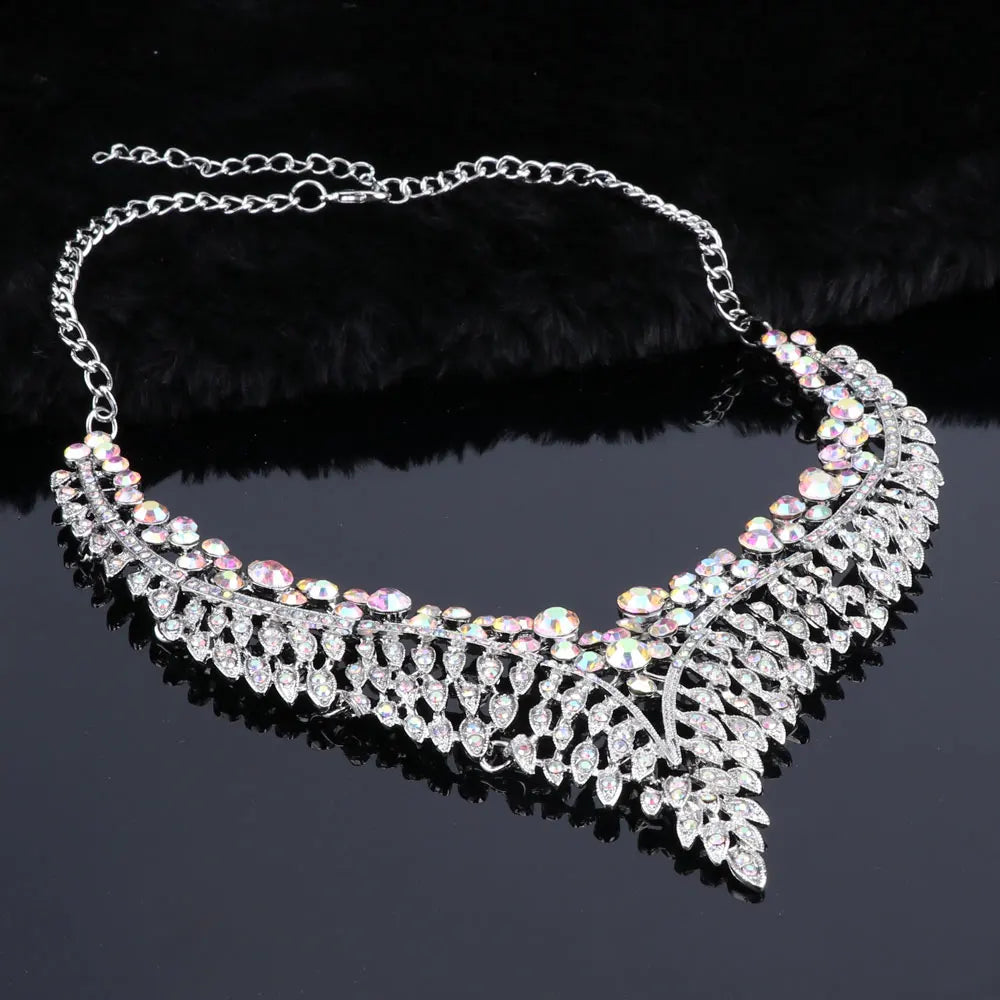 Ouhe Women's Crystal Rhinestone Bridal Jewelry And Earrings Set