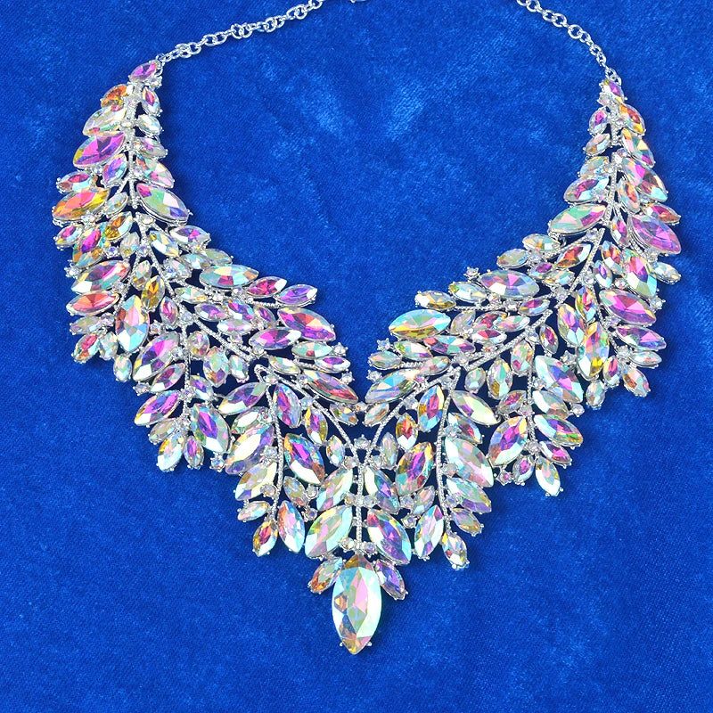 Youfir Rhinestone Crystal Bridal Necklace And Earring Set