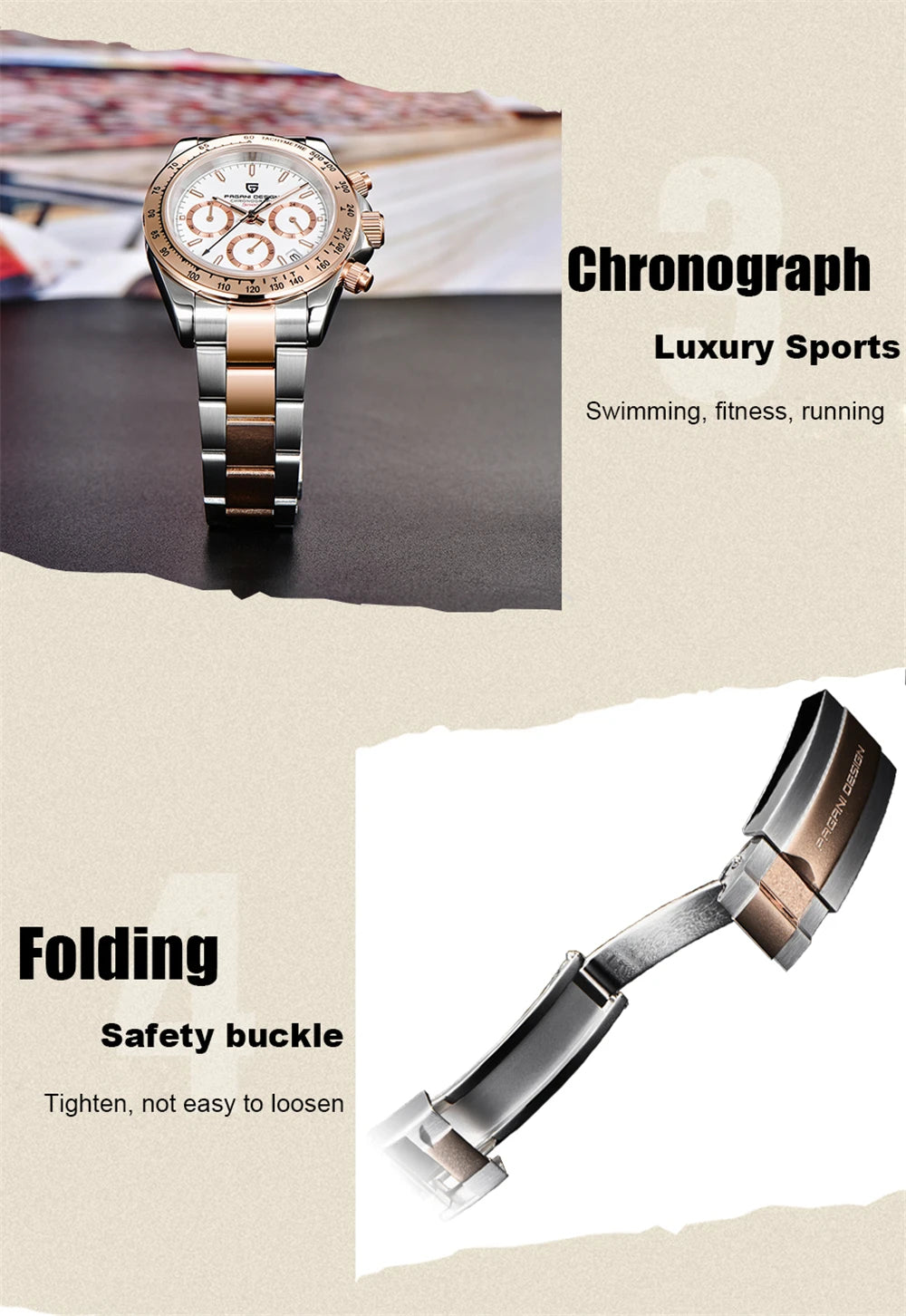 PAGANI DESIGN Men's Sports Quartz Watch With Sapphire Crystal