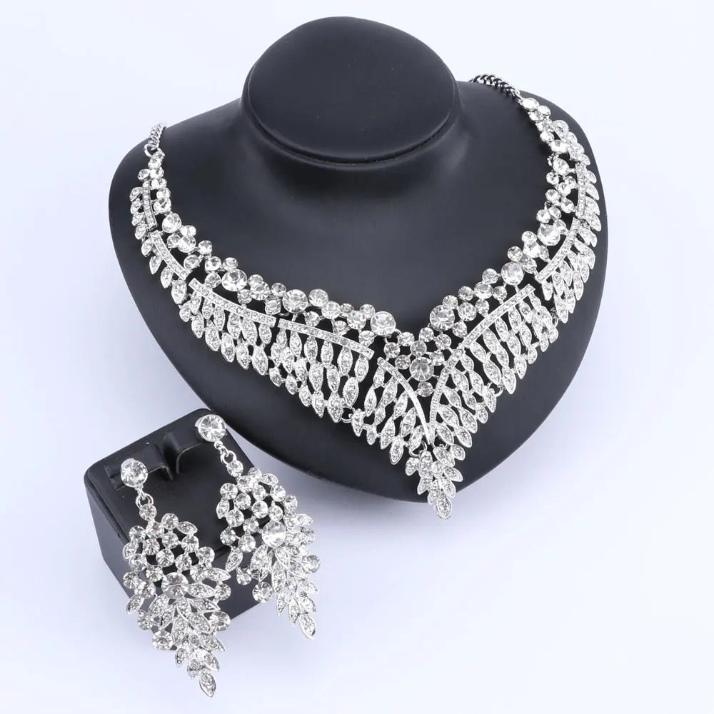 Ouhe Women's Crystal Rhinestone Bridal Jewelry And Earrings Set