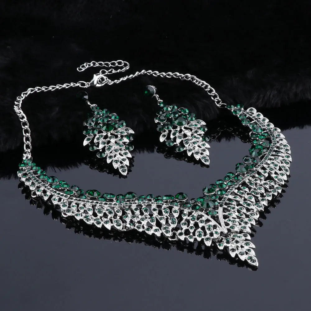 Ouhe Women's Crystal Rhinestone Bridal Jewelry And Earrings Set