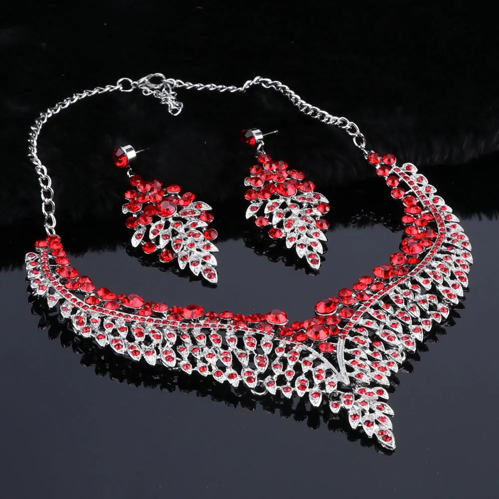 Ouhe Women's Crystal Rhinestone Bridal Jewelry And Earrings Set