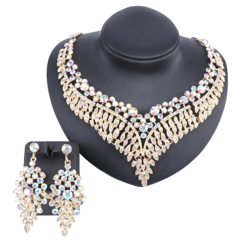 Ouhe Women's Crystal Rhinestone Bridal Jewelry And Earrings Set