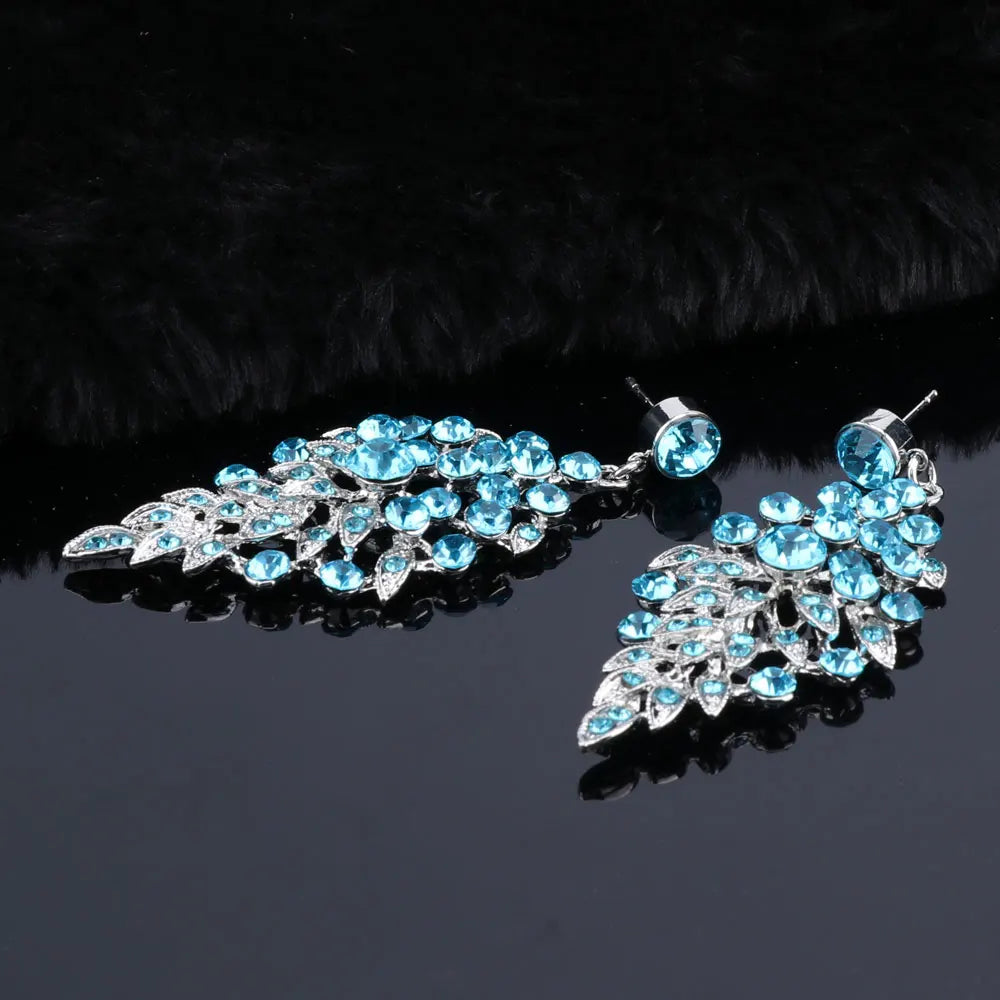 Ouhe Women's Crystal Rhinestone Bridal Jewelry And Earrings Set