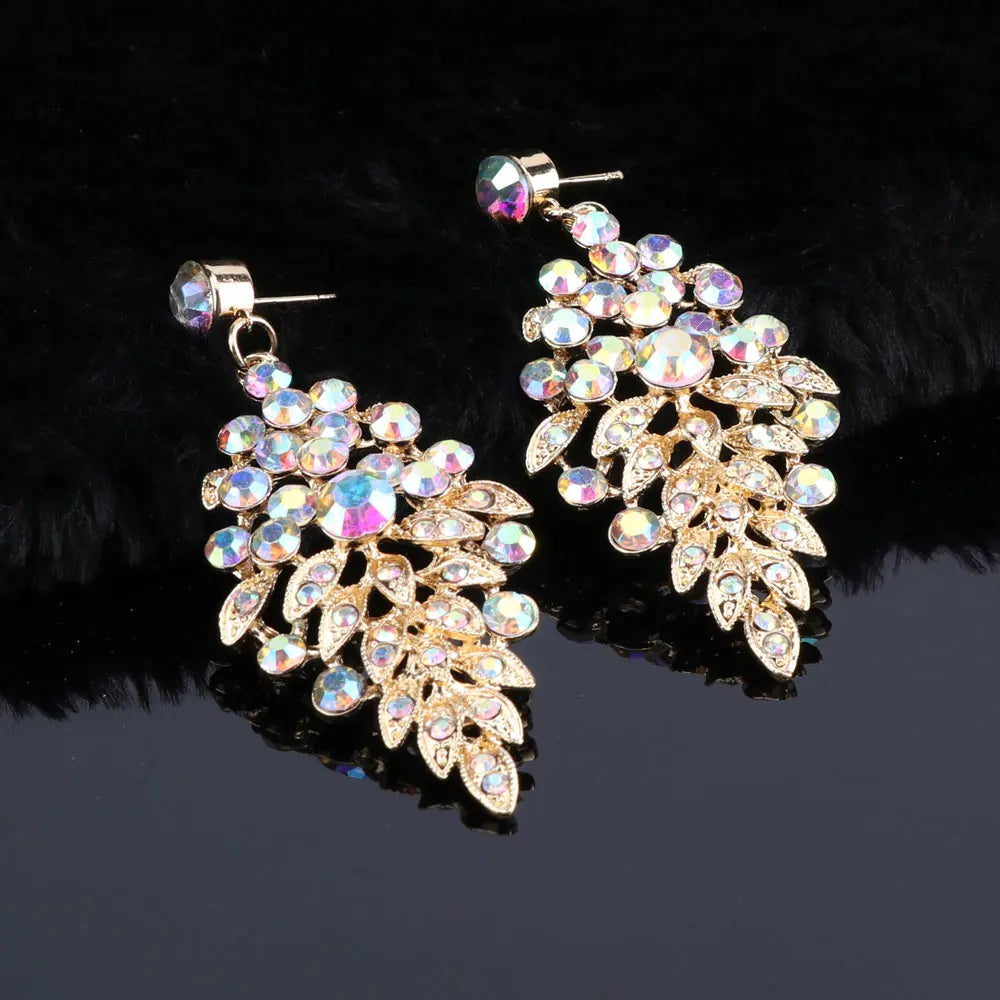 Ouhe Women's Crystal Rhinestone Bridal Jewelry And Earrings Set