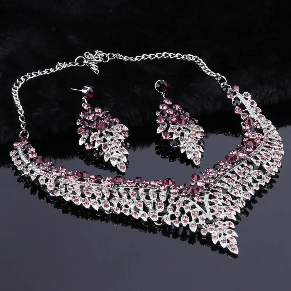 Ouhe Women's Crystal Rhinestone Bridal Jewelry And Earrings Set