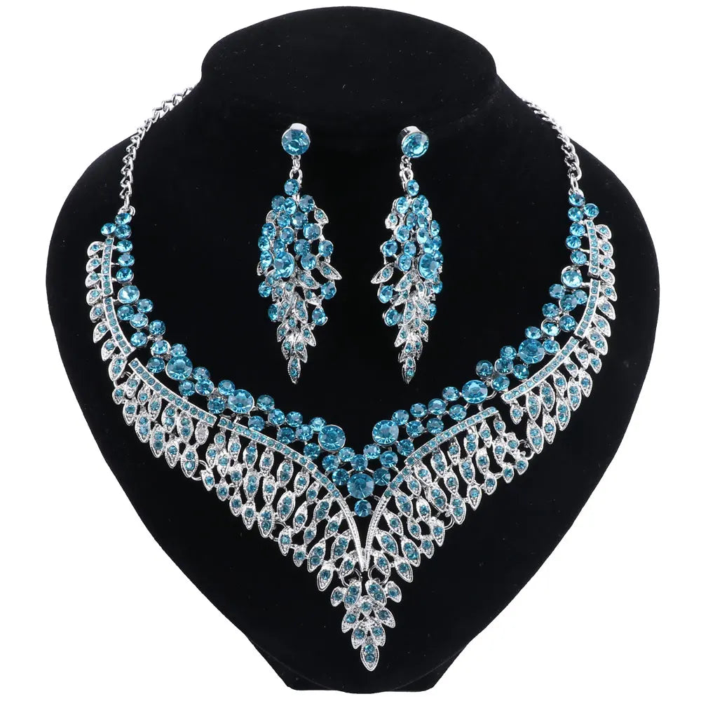 Ouhe Women's Crystal Rhinestone Bridal Jewelry And Earrings Set
