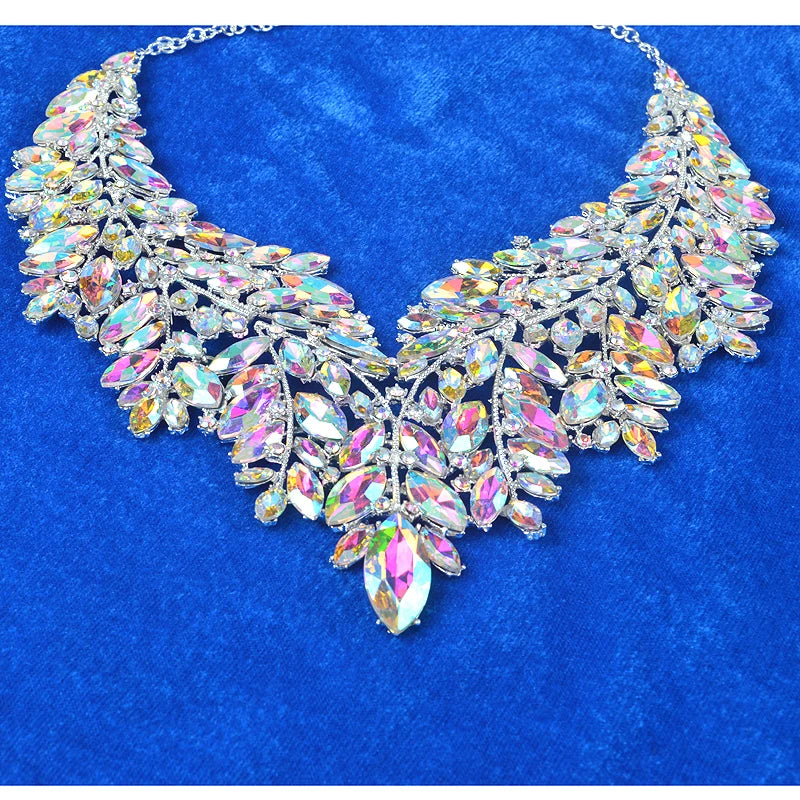 Youfir Rhinestone Crystal Bridal Necklace And Earring Set