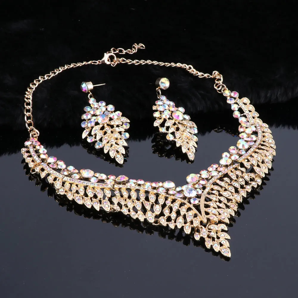 Ouhe Women's Crystal Rhinestone Bridal Jewelry And Earrings Set