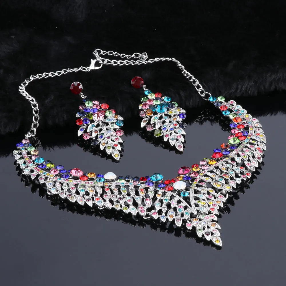 Ouhe Women's Crystal Rhinestone Bridal Jewelry And Earrings Set