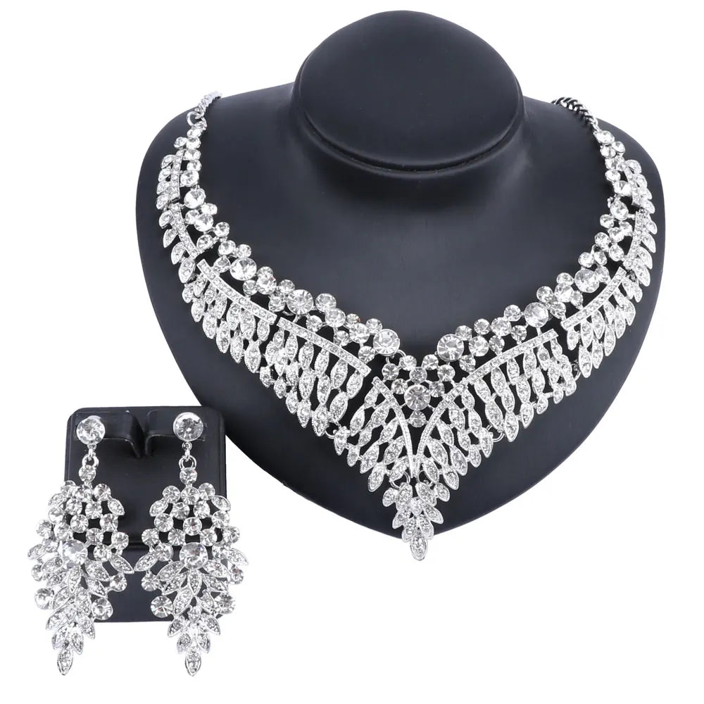 Ouhe Women's Crystal Rhinestone Bridal Jewelry And Earrings Set