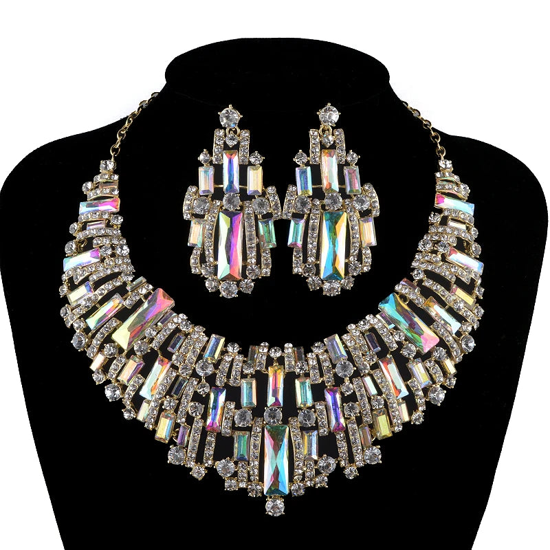 Austrian Crystal Bridal Jewelry Set with Rhinestone Necklace and Earrings