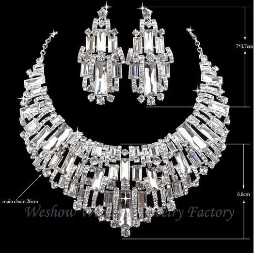 Austrian Crystal Bridal Jewelry Set with Rhinestone Necklace and Earrings