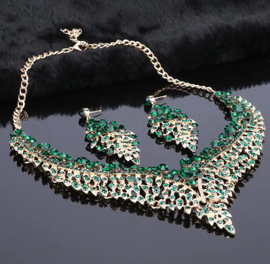Ouhe Women's Crystal Rhinestone Bridal Jewelry And Earrings Set