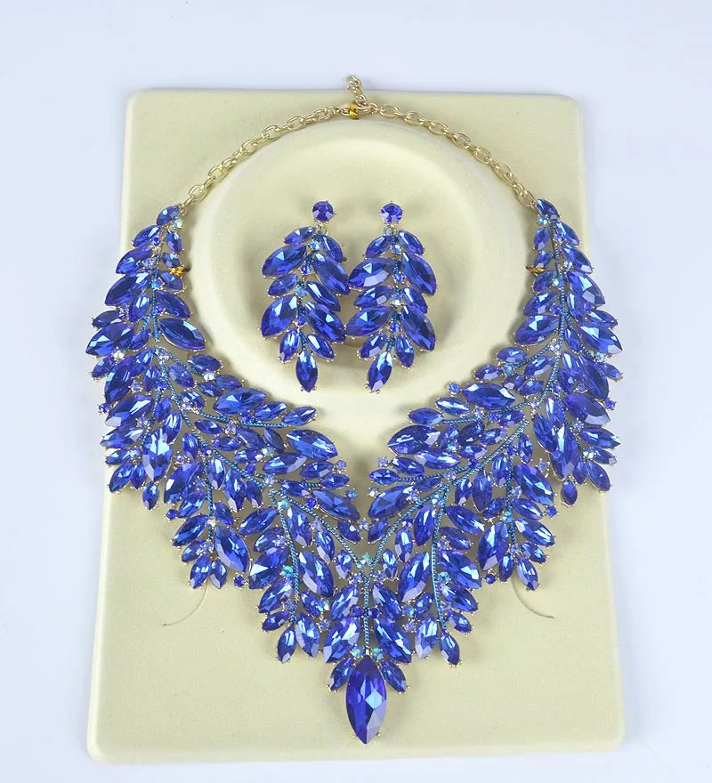 Youfir Rhinestone Crystal Bridal Necklace And Earring Set