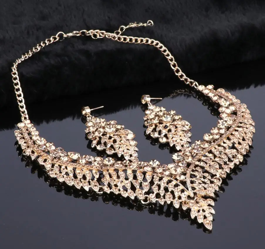 Ouhe Women's Crystal Rhinestone Bridal Jewelry And Earrings Set