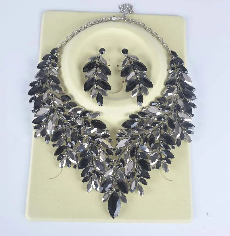 Youfir Rhinestone Crystal Bridal Necklace And Earring Set