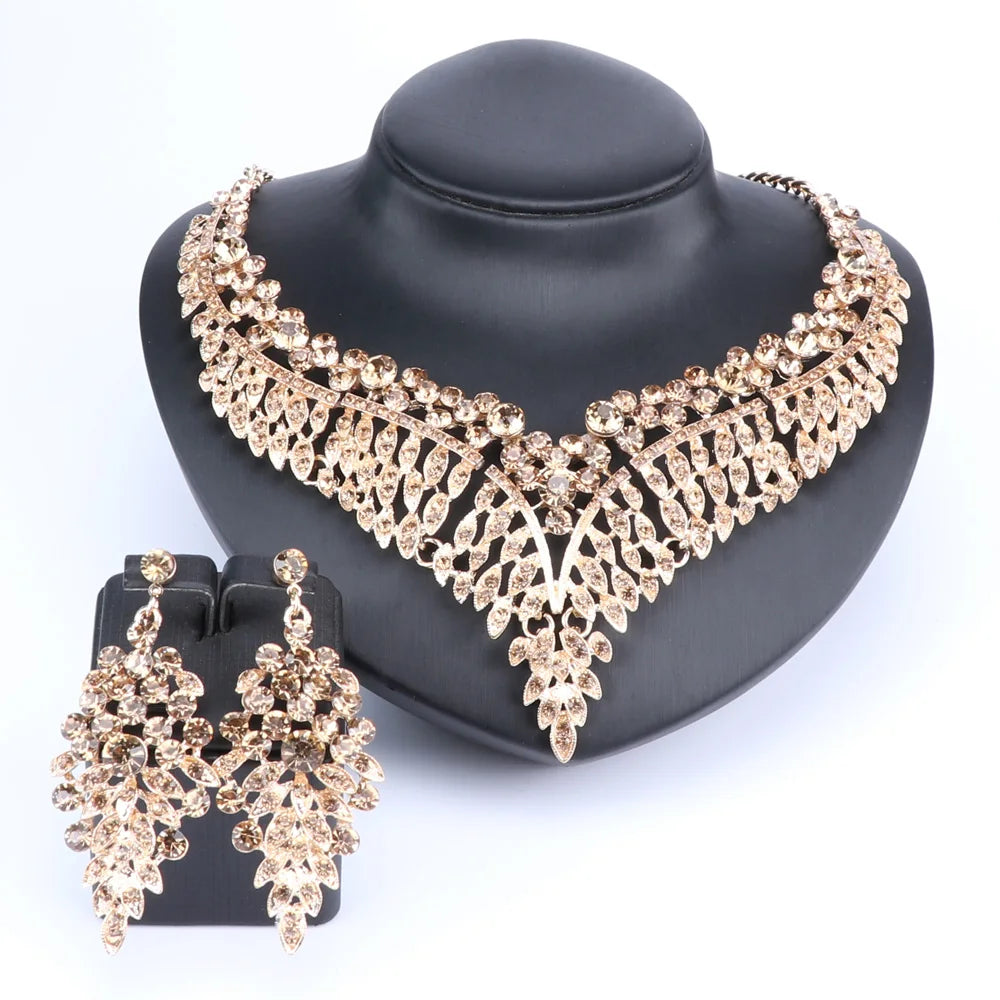 Ouhe Women's Crystal Rhinestone Bridal Jewelry And Earrings Set