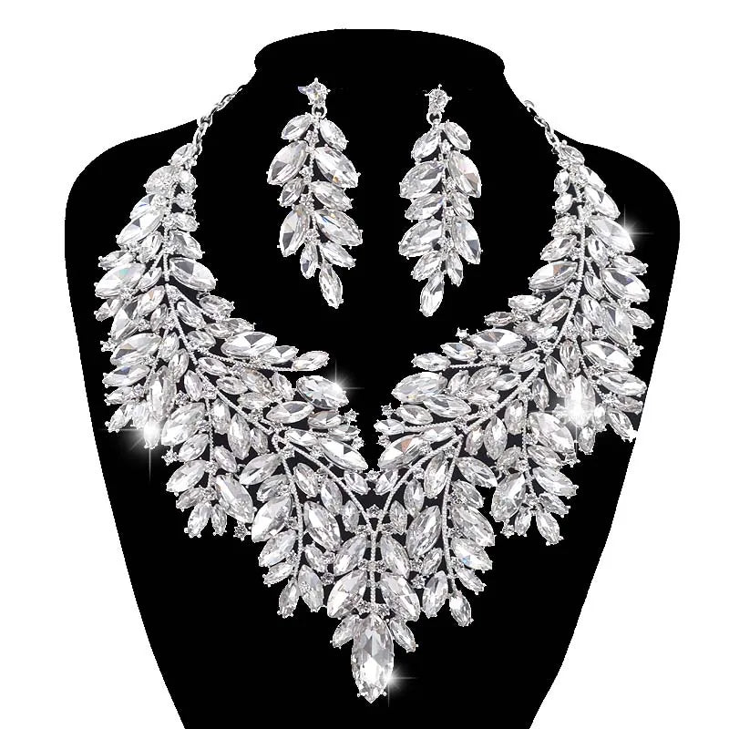 Youfir Rhinestone Crystal Bridal Necklace And Earring Set