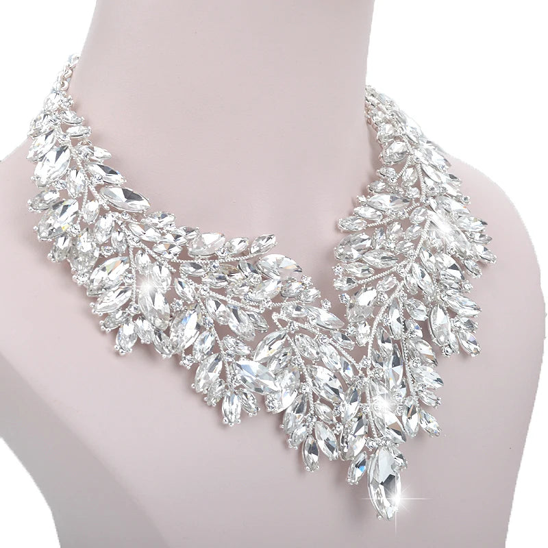 Youfir Rhinestone Crystal Bridal Necklace And Earring Set
