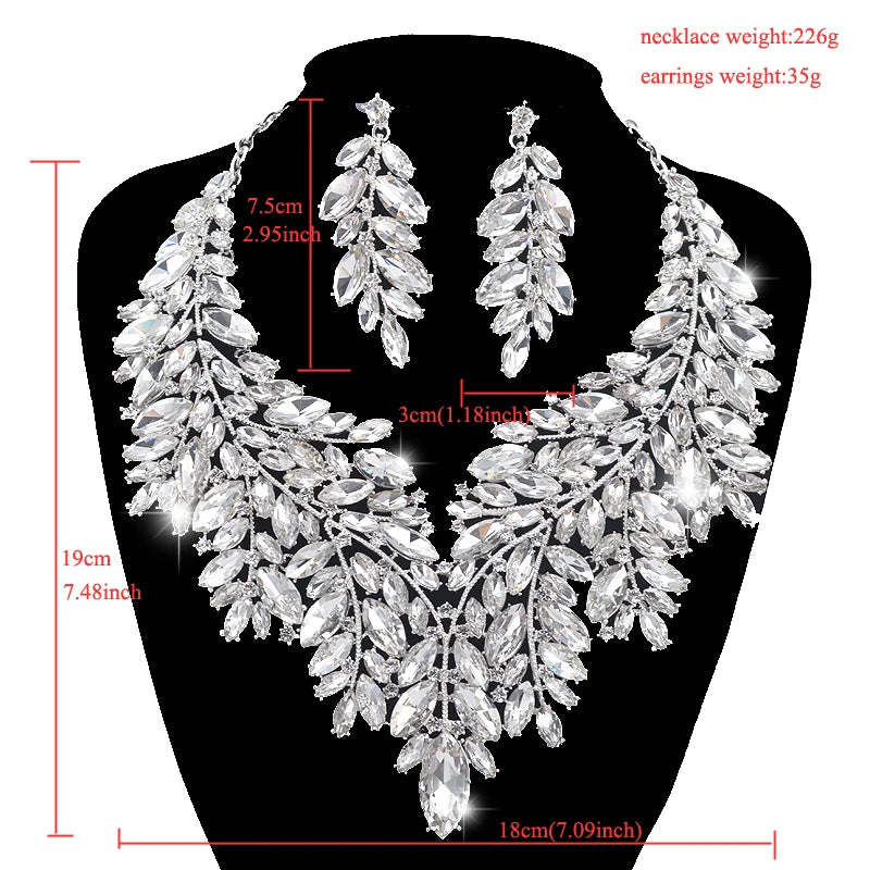 Youfir Rhinestone Crystal Bridal Necklace And Earring Set