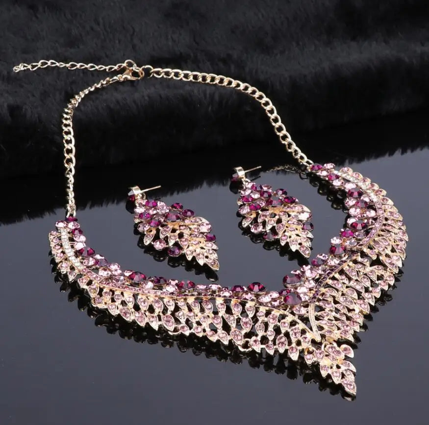 Ouhe Women's Crystal Rhinestone Bridal Jewelry And Earrings Set