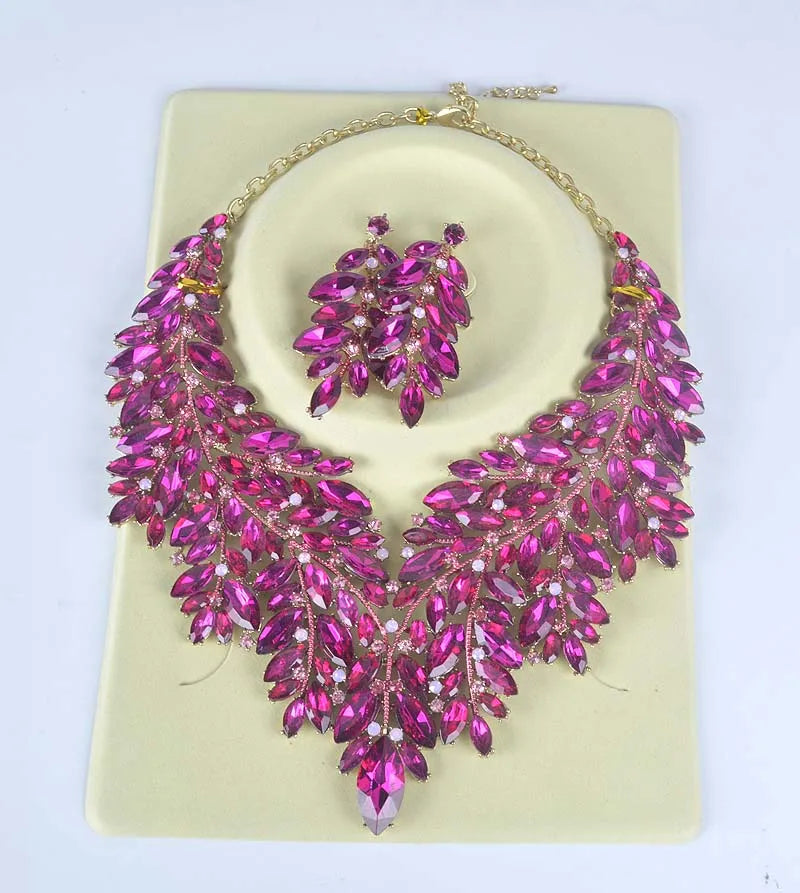 Youfir Rhinestone Crystal Bridal Necklace And Earring Set