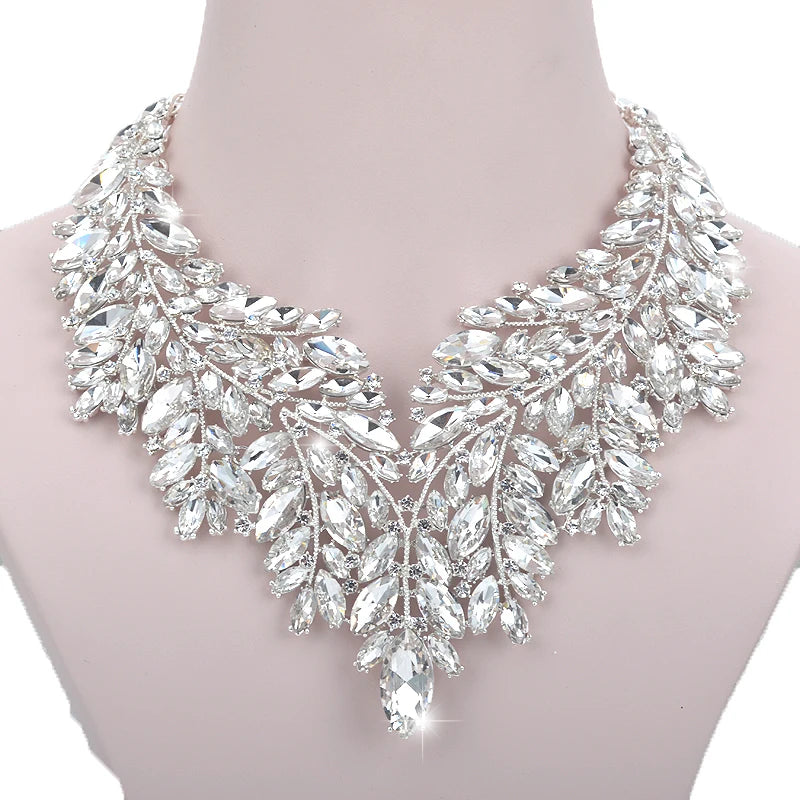 Youfir Rhinestone Crystal Bridal Necklace And Earring Set