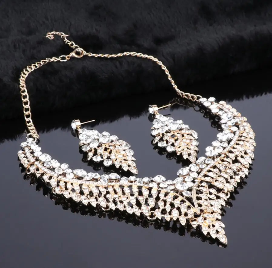 Ouhe Women's Crystal Rhinestone Bridal Jewelry And Earrings Set