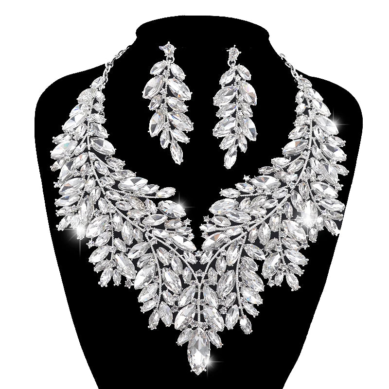 Youfir Rhinestone Crystal Bridal Necklace And Earring Set