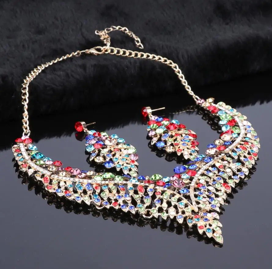 Ouhe Women's Crystal Rhinestone Bridal Jewelry And Earrings Set