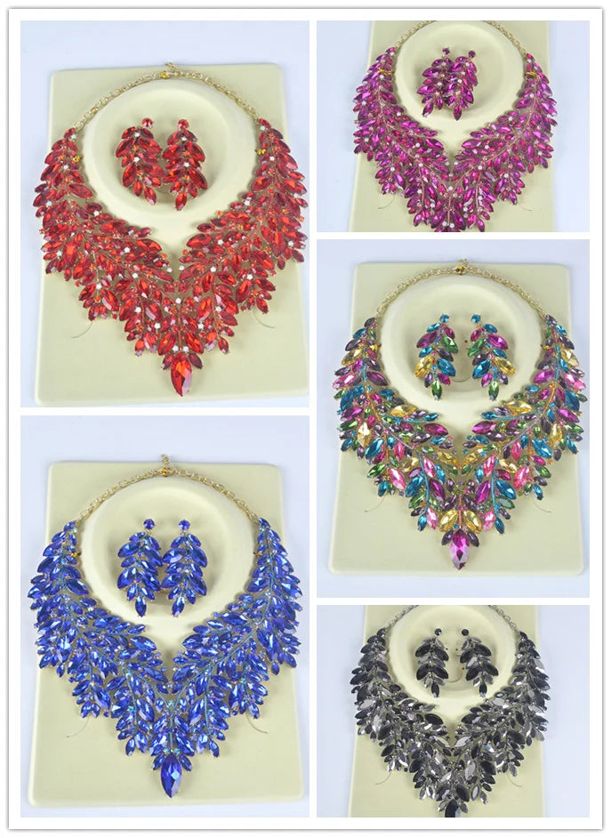 Youfir Rhinestone Crystal Bridal Necklace And Earring Set