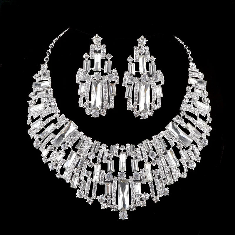Austrian Crystal Bridal Jewelry Set with Rhinestone Necklace and Earrings