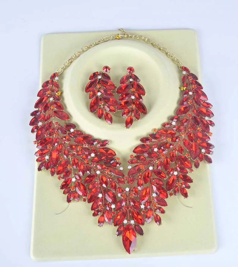 Youfir Rhinestone Crystal Bridal Necklace And Earring Set