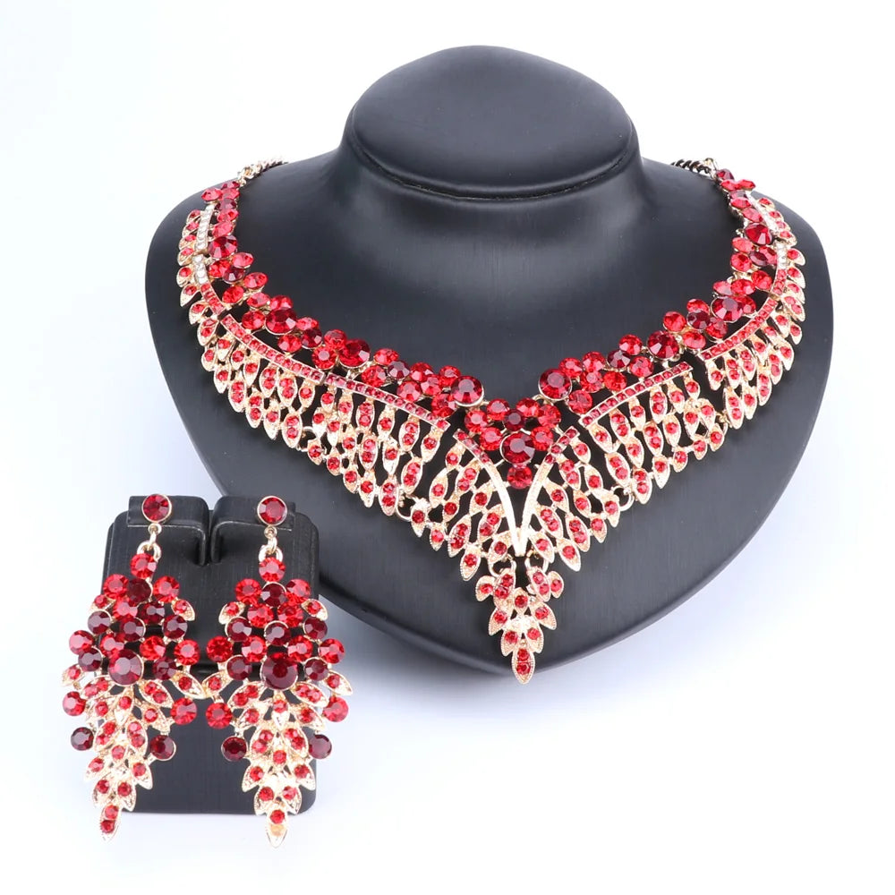 Ouhe Women's Crystal Rhinestone Bridal Jewelry And Earrings Set