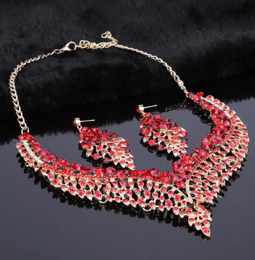 Ouhe Women's Crystal Rhinestone Bridal Jewelry And Earrings Set