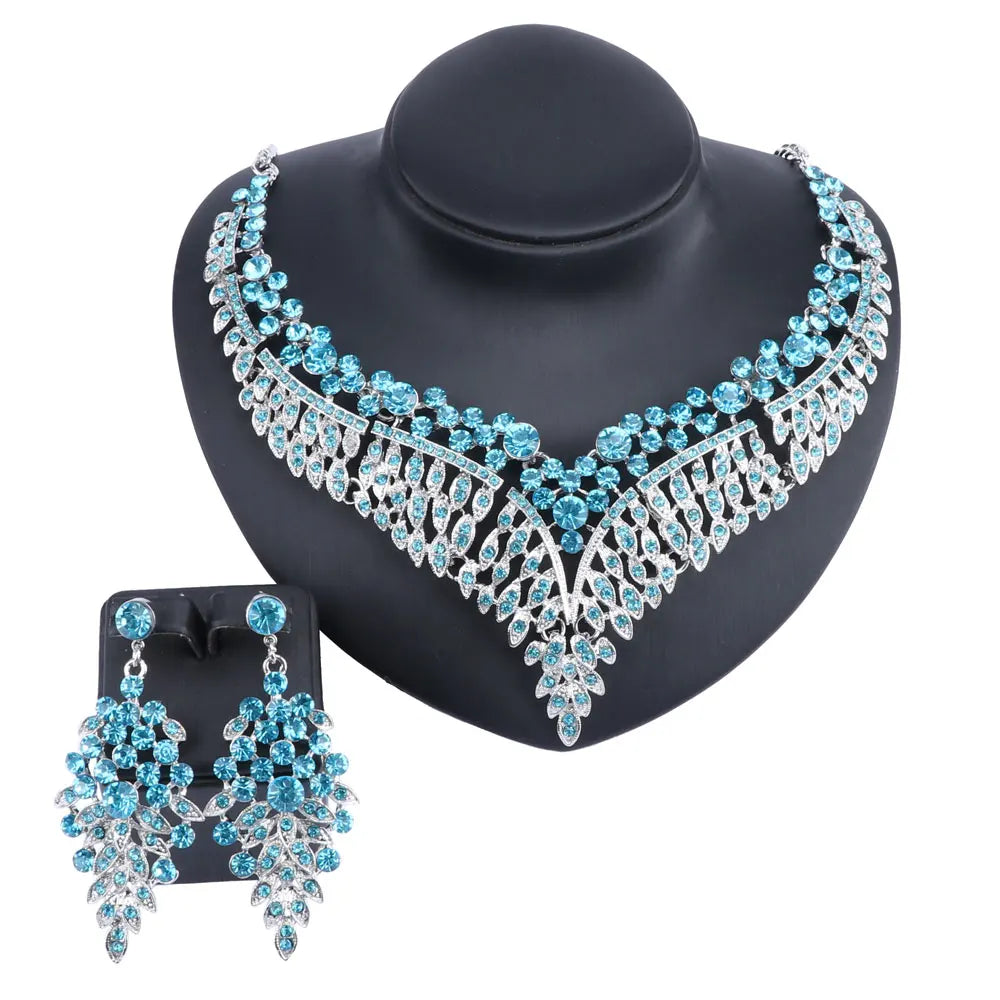 Ouhe Women's Crystal Rhinestone Bridal Jewelry And Earrings Set