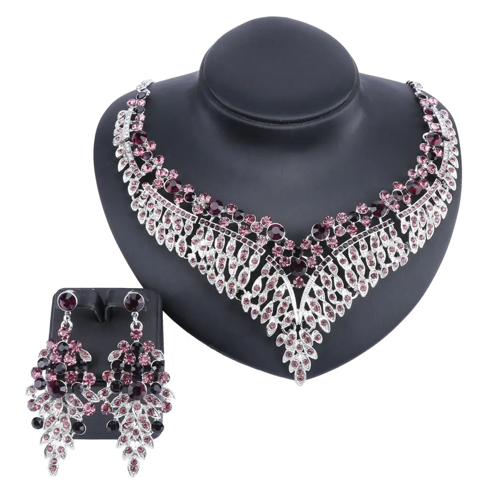 Ouhe Women's Crystal Rhinestone Bridal Jewelry And Earrings Set