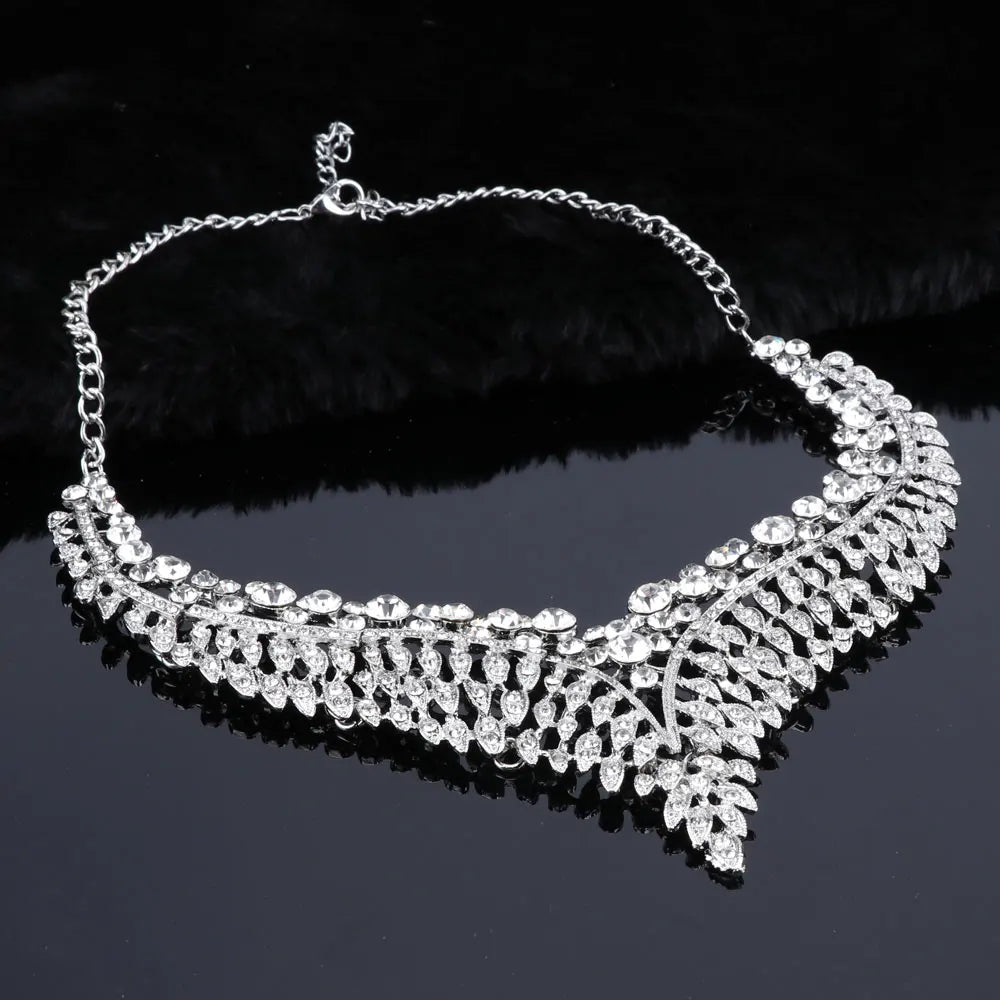 Ouhe Women's Crystal Rhinestone Bridal Jewelry And Earrings Set
