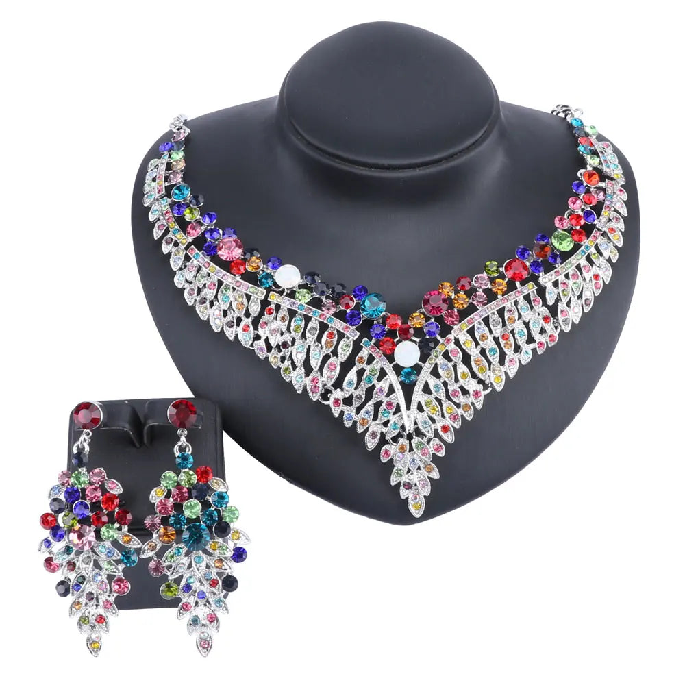 Ouhe Women's Crystal Rhinestone Bridal Jewelry And Earrings Set