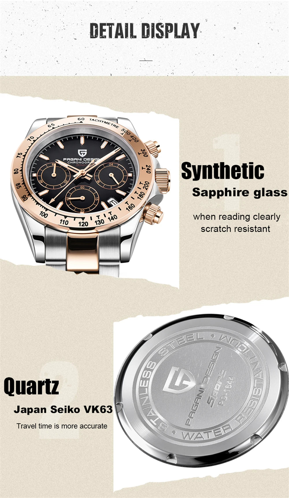 PAGANI DESIGN Men's Sports Quartz Watch With Sapphire Crystal
