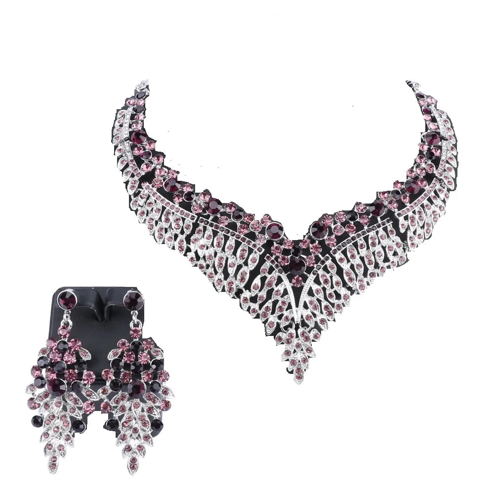 Ouhe Women's Crystal Rhinestone Bridal Jewelry And Earrings Set