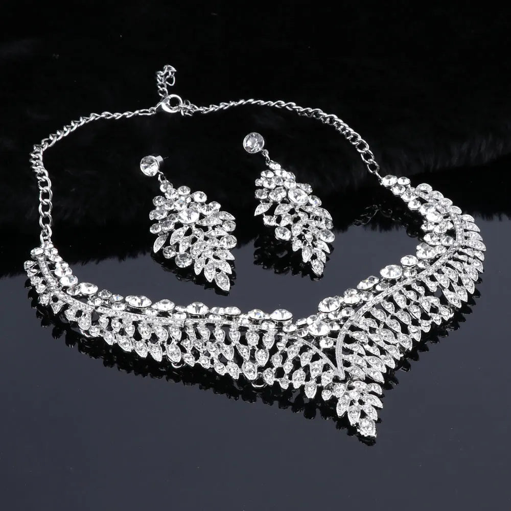 Ouhe Women's Crystal Rhinestone Bridal Jewelry And Earrings Set