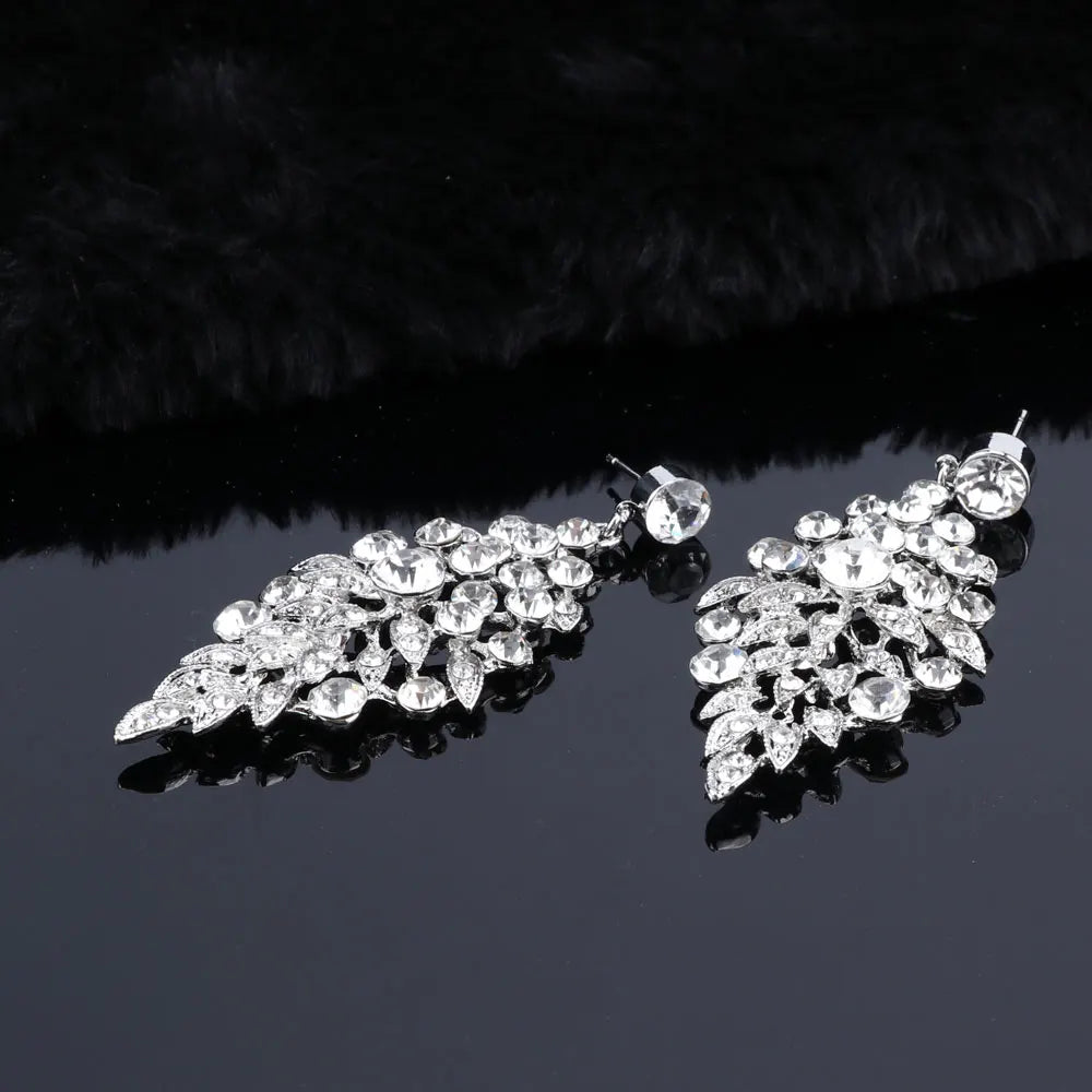 Ouhe Women's Crystal Rhinestone Bridal Jewelry And Earrings Set