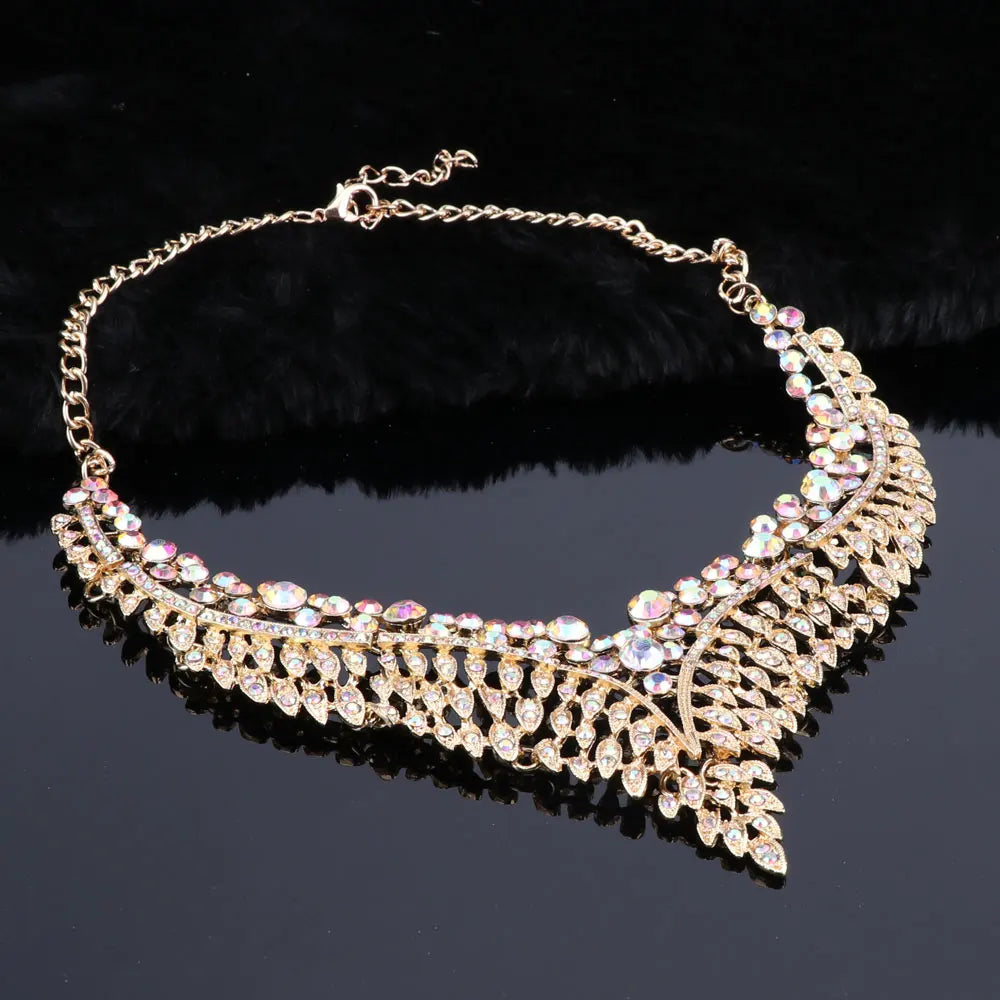 Ouhe Women's Crystal Rhinestone Bridal Jewelry And Earrings Set