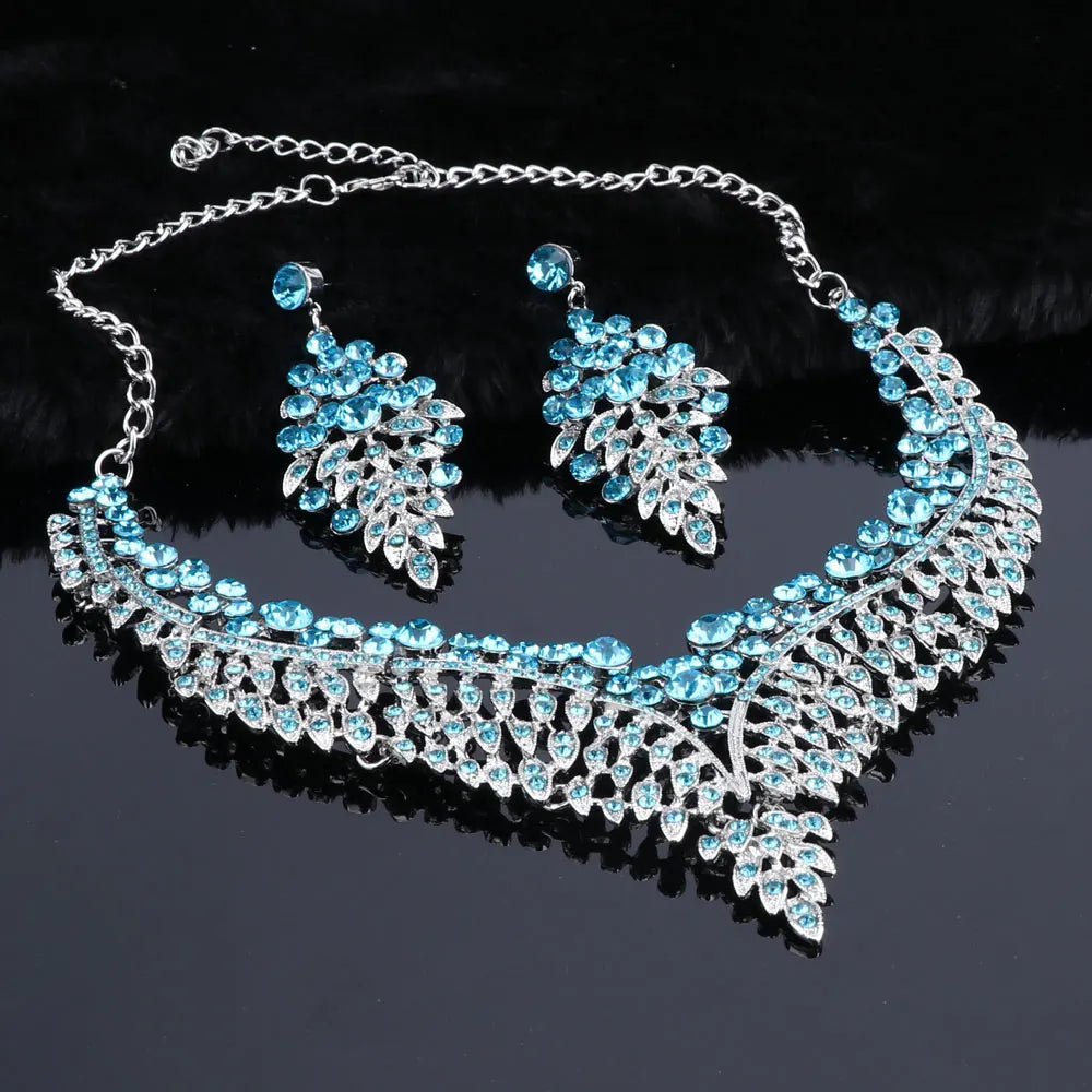 Ouhe Women's Crystal Rhinestone Bridal Jewelry And Earrings Set